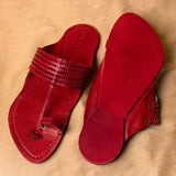 Men's Genuine Leather Kolhapuri Chappal - Bold Red Heritage