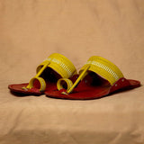 Men's Genuine Leather Kolhapuri Chappal - Red Lemon Burst