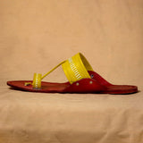 Men's Genuine Leather Kolhapuri Chappal - Red Lemon Burst