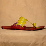 Men's Genuine Leather Kolhapuri Chappal - Red Lemon Burst