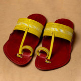 Men's Genuine Leather Kolhapuri Chappal - Red Lemon Burst