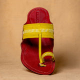 Men's Genuine Leather Kolhapuri Chappal - Red Lemon Burst