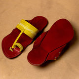 Men's Genuine Leather Kolhapuri Chappal - Red Lemon Burst