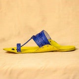 Men's Genuine Leather Kolhapuri Chappal - Lemon Royal Blue Bliss