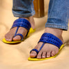 Men's Genuine Leather Kolhapuri Chappal - Lemon Royal Blue Bliss