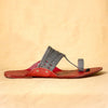 Men's Genuine Leather Kolhapuri Chappal - Red Grey Sophistication