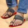 Men's Genuine Leather Kolhapuri Chappal - Red Grey Sophistication