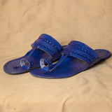 Men's Genuine Leather Kolhapuri Chappal - Royal Blue Grandeur