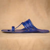 Men's Genuine Leather Kolhapuri Chappal - Royal Blue Grandeur