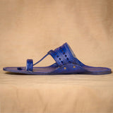 Men's Genuine Leather Kolhapuri Chappal - Royal Blue Grandeur