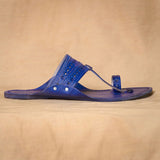 Men's Genuine Leather Kolhapuri Chappal - Royal Blue Grandeur