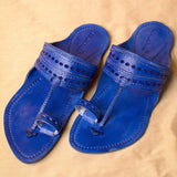 Men's Genuine Leather Kolhapuri Chappal - Royal Blue Grandeur