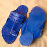 Men's Genuine Leather Kolhapuri Chappal - Royal Blue Grandeur