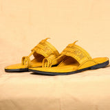 Men's Genuine Leather Kolhapuri Chappal - Golden Yellow Radiance