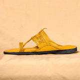 Men's Genuine Leather Kolhapuri Chappal - Golden Yellow Radiance