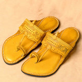 Men's Genuine Leather Kolhapuri Chappal - Golden Yellow Radiance