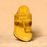 Men's Genuine Leather Kolhapuri Chappal - Golden Yellow Radiance