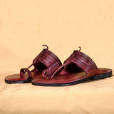 Men's Genuine Leather Kolhapuri Chappal - Elegant Plum Charm