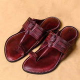 Men's Genuine Leather Kolhapuri Chappal - Elegant Plum Charm