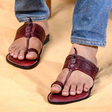 Men's Genuine Leather Kolhapuri Chappal - Elegant Plum Charm