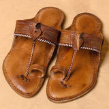 Men's Genuine Leather Kolhapuri Chappal - Orange Brown Rustic Allure