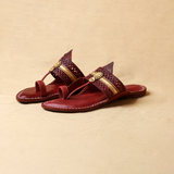 Men's Luxe Leather Kolhapuri Chappal - Bordeaux Elegance by Spectrum