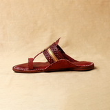 Men's Luxe Leather Kolhapuri Chappal - Bordeaux Elegance by Spectrum