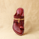 Men's Luxe Leather Kolhapuri Chappal - Bordeaux Elegance by Spectrum