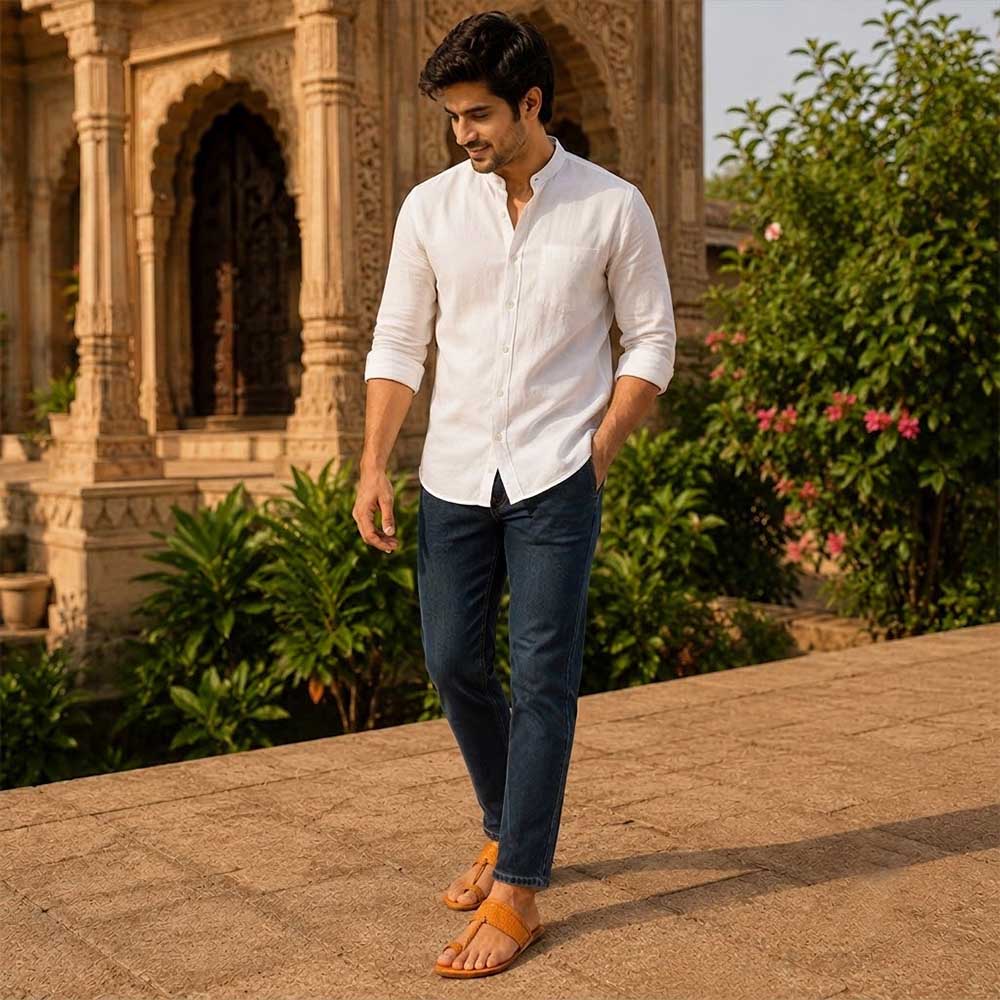 Punch Patta Indian yellow Kolhapuri chappal for men – view 4