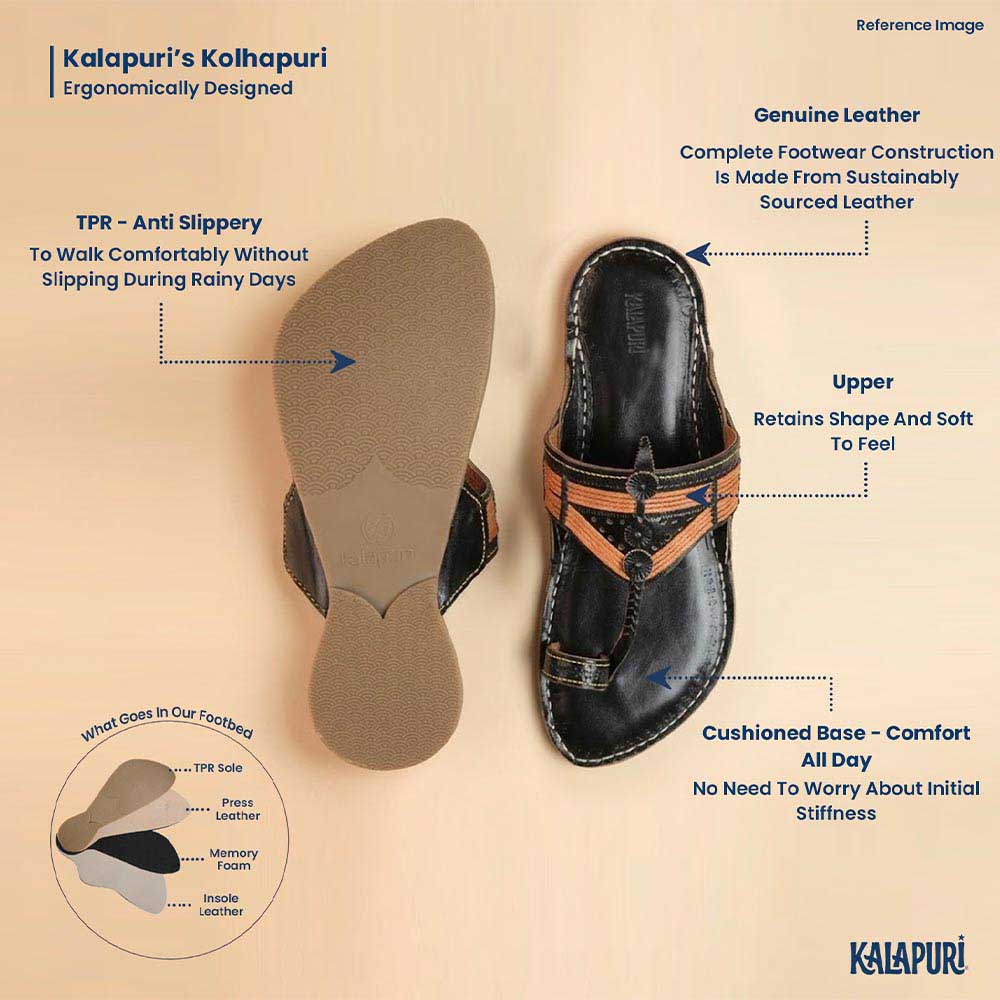 Teerkha Patta black Kolhapuri chappal for men – view 9