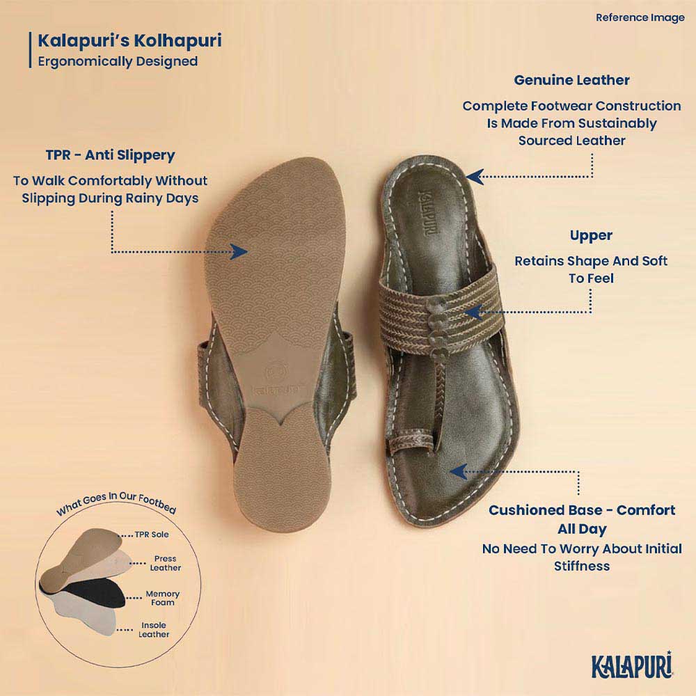 Embossed Veni greenish grey Kolhapuri chappal for men – view 9