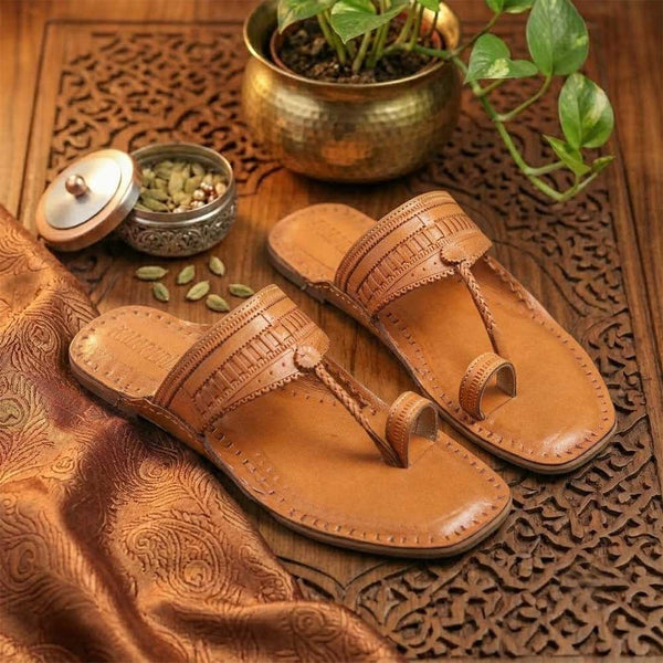 Men's Natural T-Strap Sandals