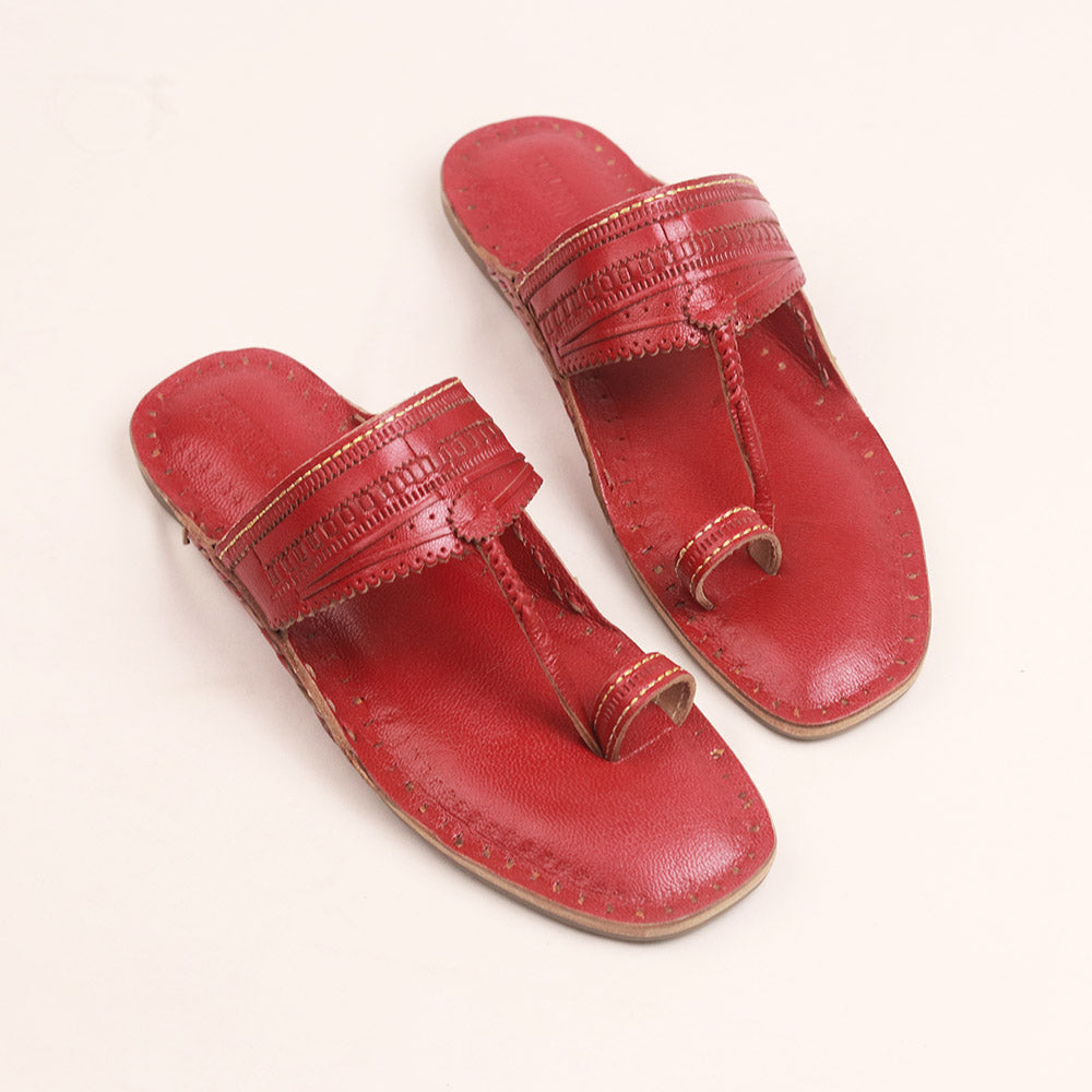 Men's Cherry Red T-Strap Sandals