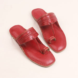 Men’s Cherry Red T-Strap Kolhapuri Chappal – Handmade Leather