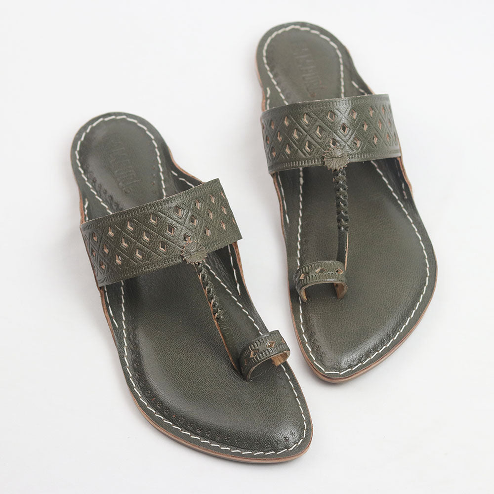 Punch Patta greenish grey Kolhapuri chappal for men