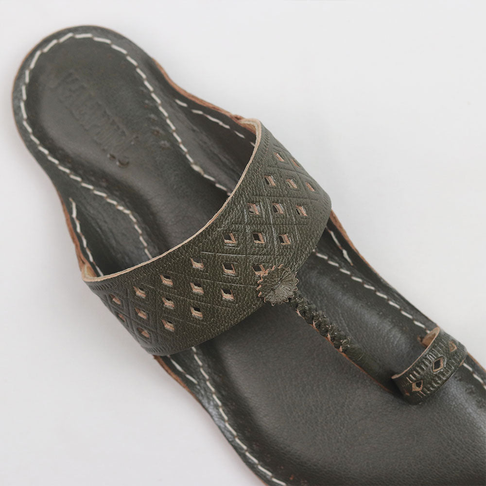 Punch Patta greenish grey Kolhapuri chappal for men – view 7