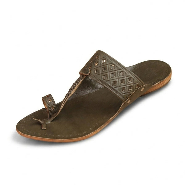 Shilagar Grey Laser-Cut Kolhapuri Flats