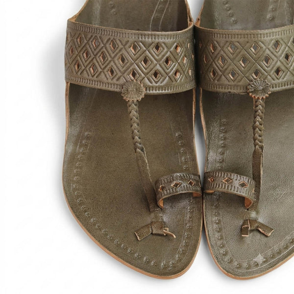 Shilagar Grey Laser-Cut Kolhapuri Flats