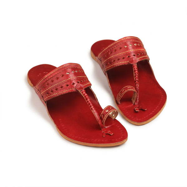 Cherry Red Laser-Cut Kolhapuri Flats