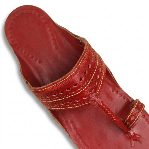 Cherry Red Laser-Cut Kolhapuri Flats