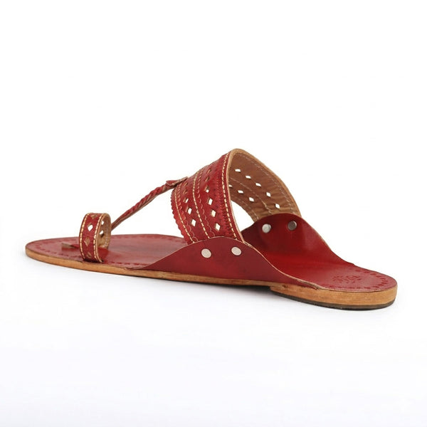 Cherry Red Laser-Cut Kolhapuri Flats