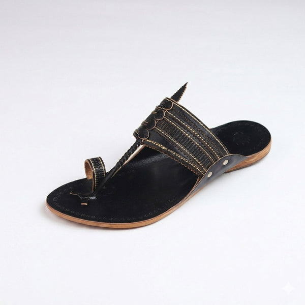 Kaala Shahi Black Handcrafted Kolhapuri Flats