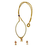 Golden Fancy Pipe Thushi Necklace With Earing