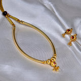 Golden Fancy Pipe Thushi Necklace With Earing