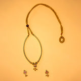 Golden Fancy Pipe Thushi Necklace With Earing