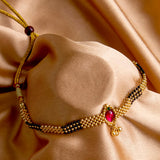 Combo of Maharashtrian Gold Tanmani Necklace and Golden Black Beads Thushi Necklace