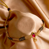 Combo of Maharashtrian Gold Tanmani Necklace and Golden Black Beads Thushi Necklace