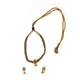 Maharashtrian Golden Black Beads Thushi Necklace for Festive Wear With Earing