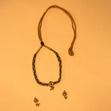 Maharashtrian Golden Black Beads Thushi Necklace for Festive Wear With Earing