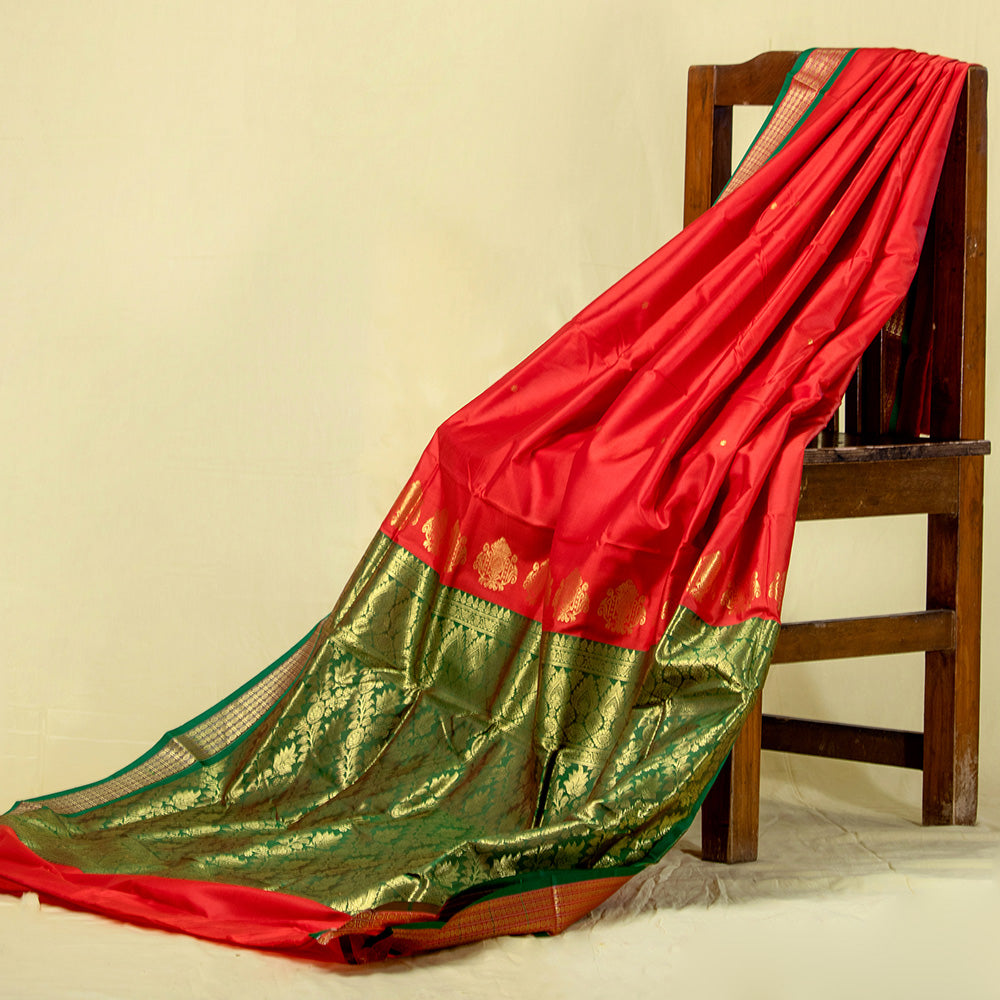 Unstitched Orange Nauwari Saree - Premium Vibrant Weave